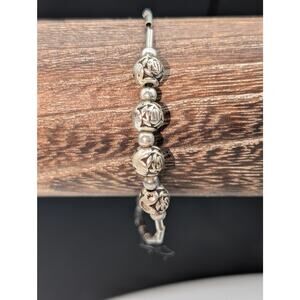 Vintage Liquid Silver Rose Bead Bracelet Barrel Screw Clasp